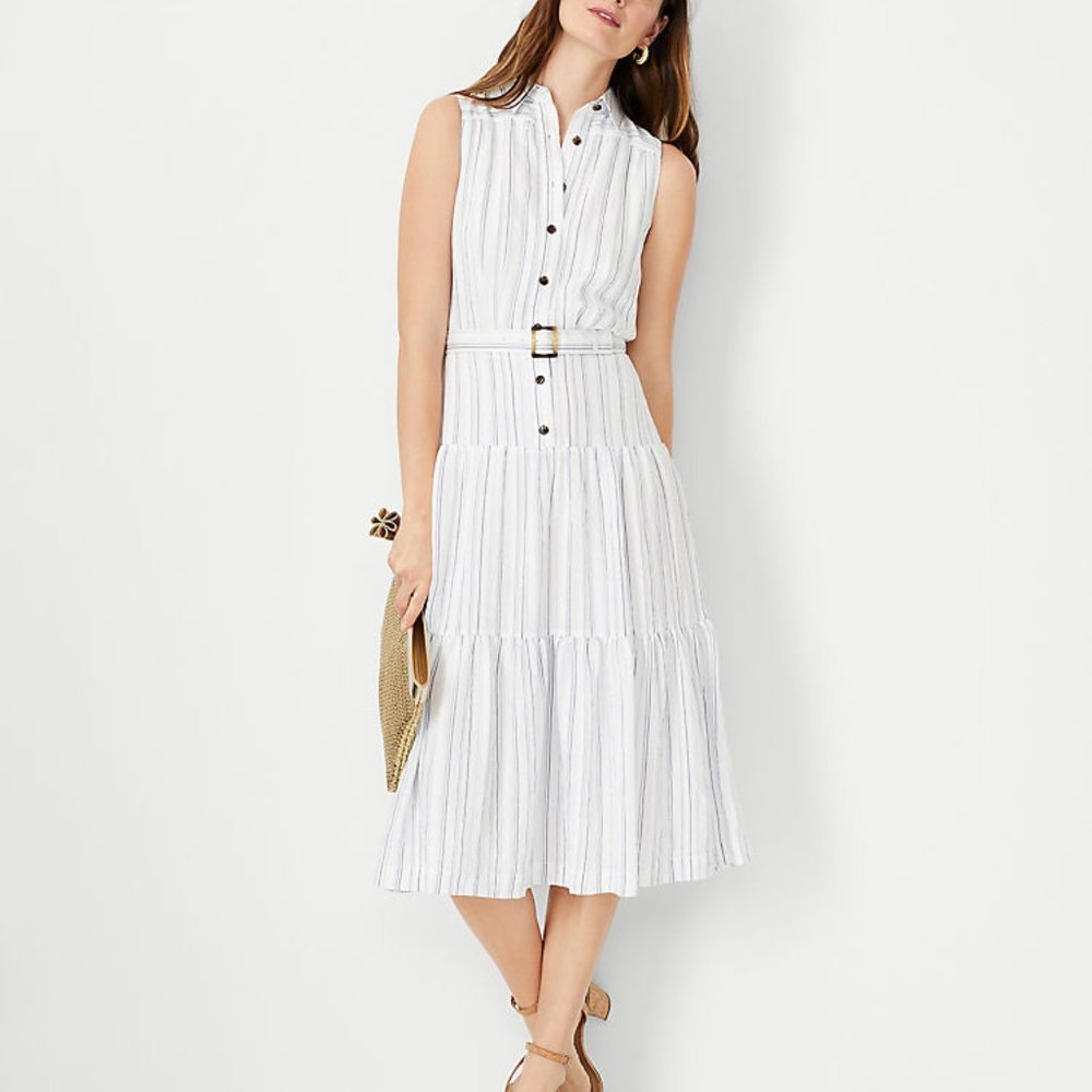 Ann Taylor size 4 NEW Striped Ruffle Tiered Flare Dress